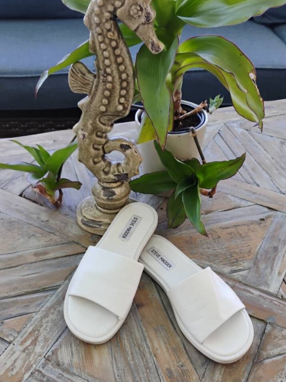 Women Slide Sandals, Size 6, White, Steve Madden